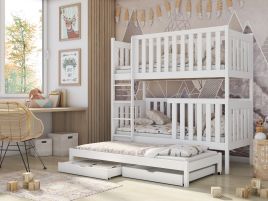 Persian Wooden 2 Drawer Storage Kids Bunk Bed with Trundle and Foam Mattress - White