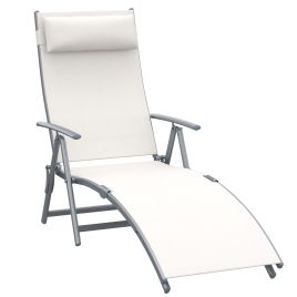 Texteline Sun Lounger Recliner Chair Foldable Garden 7 Levels Cream White