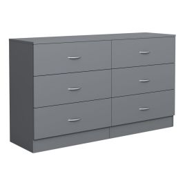 ARVELLO Grey Chest of Drawers - Extra Large-sized, 6 Drawers, Double