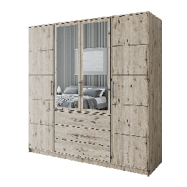 BARNSLEY 4 Door Mirrored Wardrobe with 3 Drawers Oak Wellington - 196cm