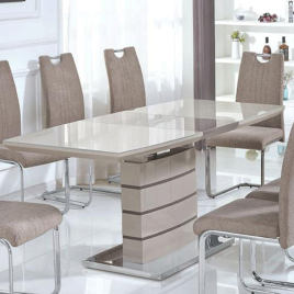 Birkenhead Extendable High Gloss Dining Table Chic with Tempered Glass Top Elegance in Cappuccino and Champagne