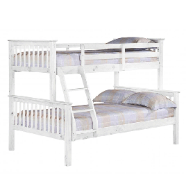 Space-Saving Elegance Oroville Triple Sleeper Bunk Single Top, 4 Foot Bottom Beds - White Finish