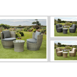 Bottle Shape Aluminium Frame Rattan Garden 2 Armchairs Set with Table - 3 Colours
