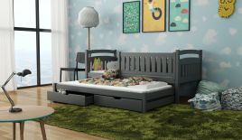 UNIVERSE Wooden 2 Drawers Storage Bed with Trundle and Foam Mattress - Graphite