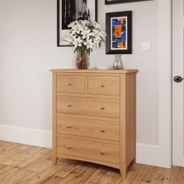 Oak Finish Chest of Drawers - TRACY Medium Chest 5 Drawers