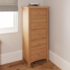 Oak Finish Chest of Drawers - NOTTINGHAM Tallboy Medium Chest  5 Drawers