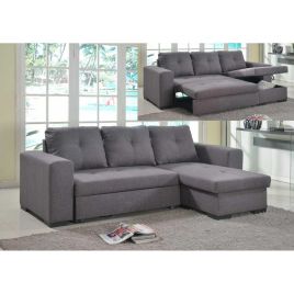 Modern Innovation Chester Linen Grey Chaise Sofa Bed with Hidden Storage