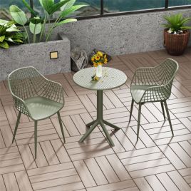 Jacopo Lattice Bistro Table and 2 Armchair Set - Moss Green