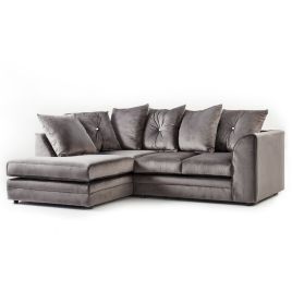 SORRETTO Velvet 4 Seater L Shaped Scatterback Corner Sofa - Grey, Left Hand Facing