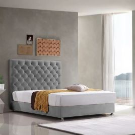 Marina Plush Velvet Bed - Grey in 5 Sizes