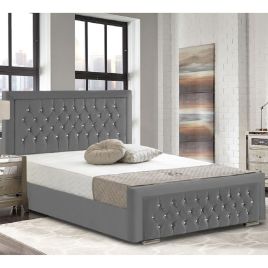 Litva Crush Velvet Bed - Grey in 5 Sizes