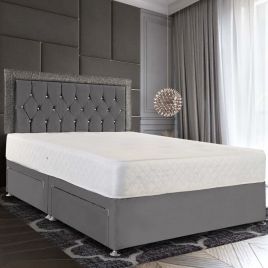 Sicillia Glitter Divan Plush Velvet Bed - Grey in 5 Sizes