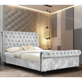 Arisa Crush Velvet Bed - Grey in 5 Sizes