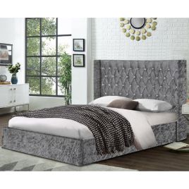 Eniya Crush Velvet Bed - Grey in 5 Sizes