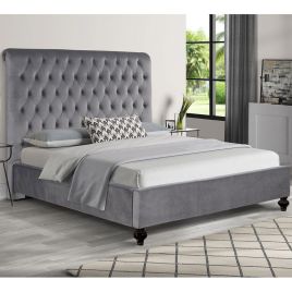 Fiona Plush Velvet Bed - Grey in 5 Sizes