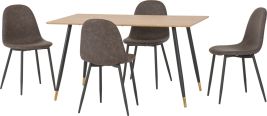 Hamilton Medium Dining Set with Athens Chairs - Oak Effect Black Brown Faux Leather