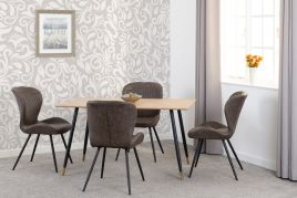 Hamilton Medium Dining Set with Quebec Chairs - Oak Effect Black Brown Faux Leather