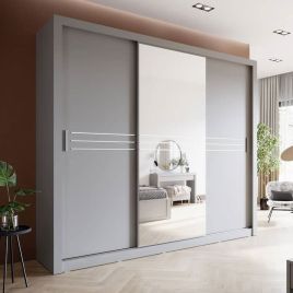 Sliding Wardrobe - COPENHAGEN 3 Door Mirrored Wardrobe Grey Matt 250cm