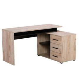 Modern Corner Computer Desk with Grey Oak Effect and Black Finish