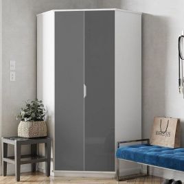 Corner Wardrobe - SARNIA 2 Door Wardrobe White with Grey Front 93cm
