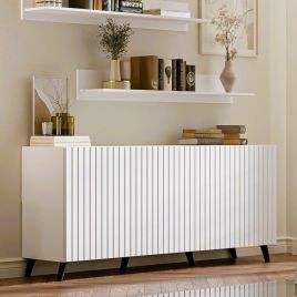 Alan Vertical Grooved Lines Wide 4 Door Sideboard - Matte White