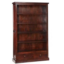Buffham Solid Mango Wood Large Bookcase with 4 Drawer and 5 Shelf - Dark Mahogany