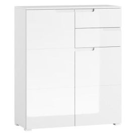 Viktoria High Gloss Tall Sideboard with 2 Doors and 2 Drawer- White