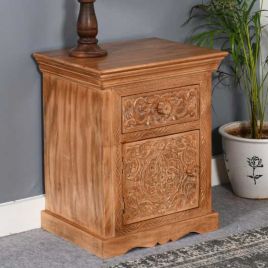 Bedside Table - MONIKA Nightstand Lacque Red Finish 50cm