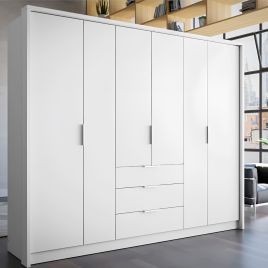 Wardrobe - STAFFORD 6 Door Wardrobe White 255cm