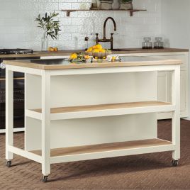 Briley Oak Inlaid Black Granite Top Kitchen Island with Open Breakfast Bar - Cream