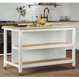 Briley Oak Inlaid Black Granite Top Kitchen Island with Open Breakfast Bar - White