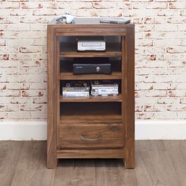 Compact Walnut Open Shelf DVD Storage Cabinet