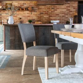 Wool Fabric Dining Chair with Oak Wooden Legs - Grey