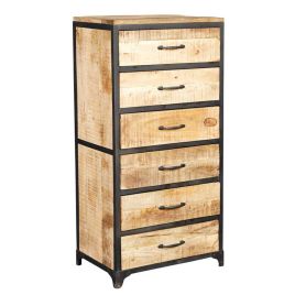 CARLSBAD Natural Finish Chest of Drawers - Tallboy, Medium-sized, 6 Drawers, Ready Assembled