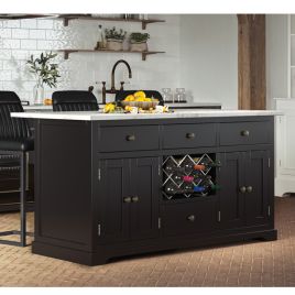 Sleek Black Kitchen Island with White Marble Worktop