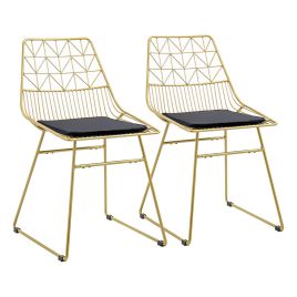 Cut out Back Metal Wire Dining Chairs Set of 2 with Cushion - Gold