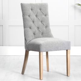 FICARO Fabric Curved Oak Dining Chair Set of 2 - Grey