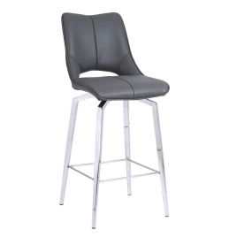 Modern Bar Stool with Chrome Legs and Stitching Detail - Dark Grey