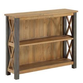 Doyle Elegance Rustic Low Profile Bookcase with Two Spacious Shelves - Natural Wood