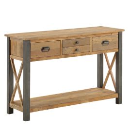 Doyle Elegance Rustic 4 Drawer Console Table with Open Shelf - Natural Wood