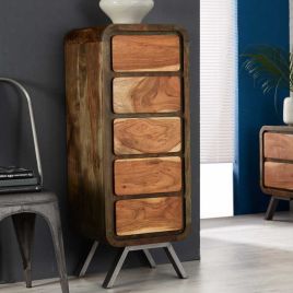 ALESSIA Oak Finish Chest of Drawers - Tallboy, Medium-sized, 5 Drawers, Ready Assembled