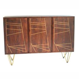 Georgjna Abstract Style Gold Frame Extra Large Sideboard with 3 Doors - Dark Walnut Finish