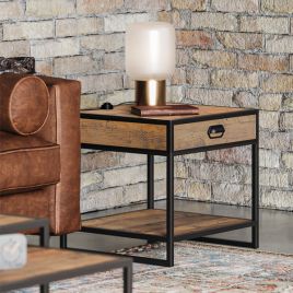 Hayley Reclaimed Wood Side Table with Drawer and Shelf