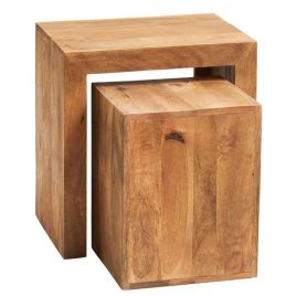 Stella Light Mango Wood Cubed Nest Of 2 Tables - Matt Finish