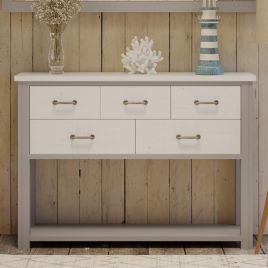 Ronald Grey Range Console Table With 5 Drawer and Open Shelves