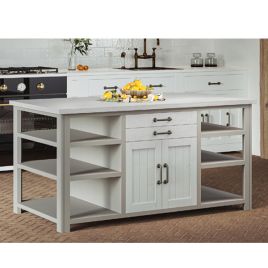 Ronald Grey Range Kitchen Island With Door, Drawer and Shelves