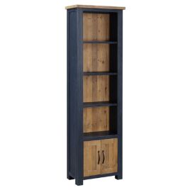 Splatter of Blue Narrow Bookcase with 2 Door and 4 Shelves