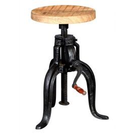Michelle Industrial Small Crank Table - Natural Hardwood