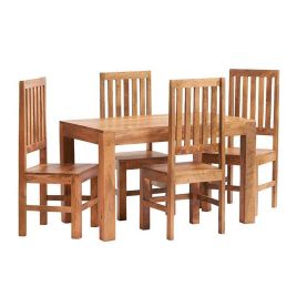 Stella Light Mango Wood 4 FT Dining Set With Wooden Chairs - Matt Finish