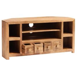 Stella Light Mango Wood Corner TV Unit with Drawers - Matt Finish